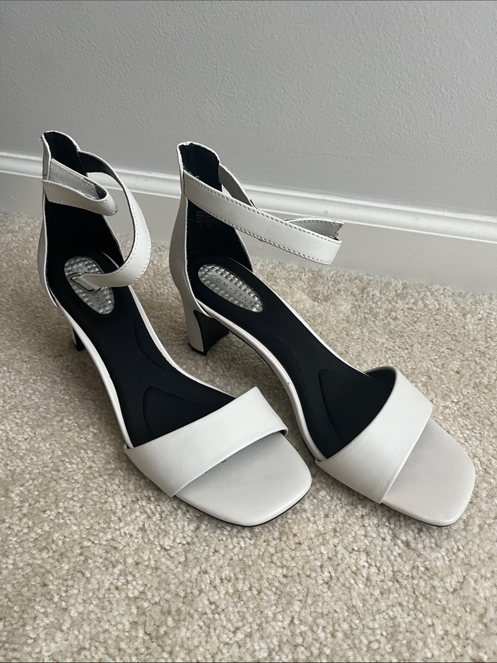 Sleek White Ankle-Strap Mid Heel Sandals